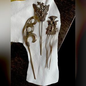 Vintage Japanese Hair Sticks hairpins pewter Japan hair sticks antique 3